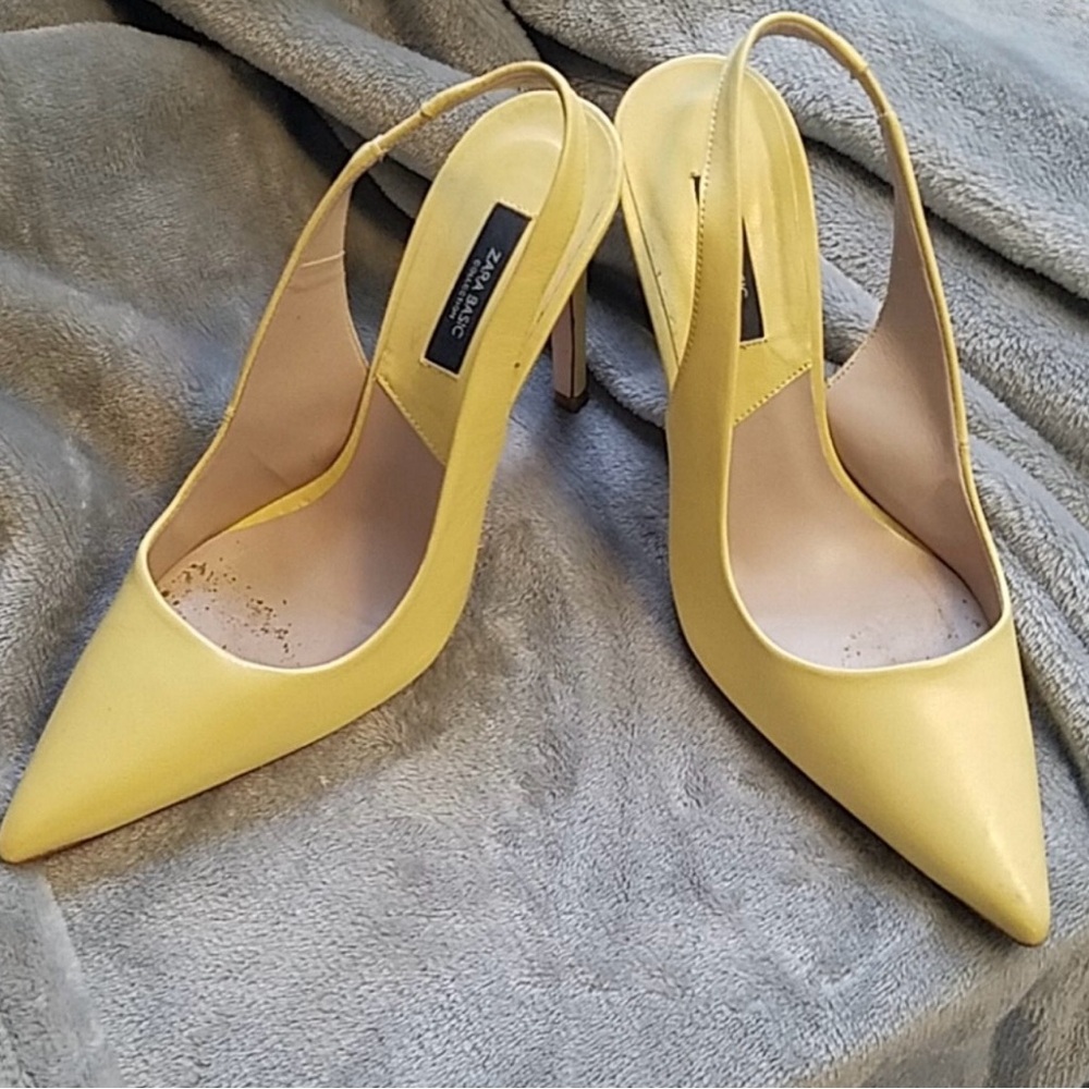 Zara Yellow Pointed-Toe Slingback Heels